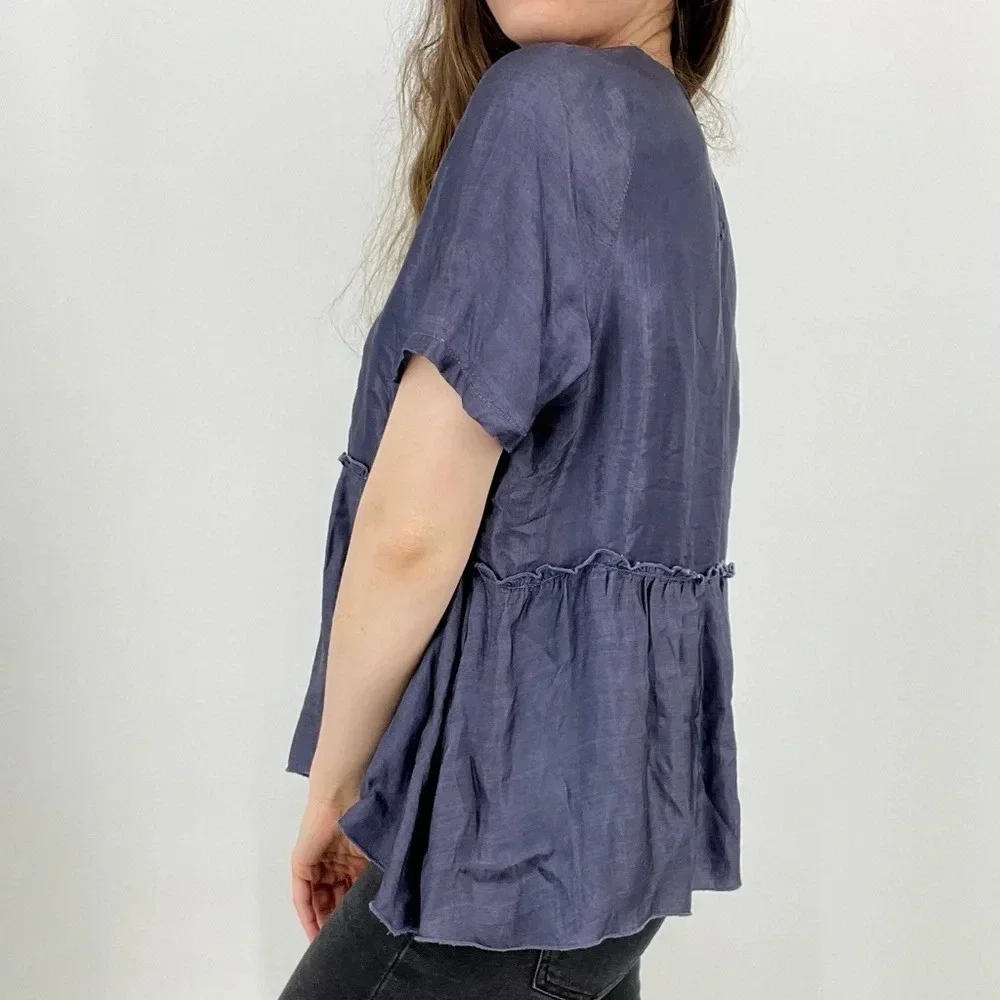 Chan Luu Silk Blend Baby Doll Top in Dark Blue Size M - Picture 4 of 16